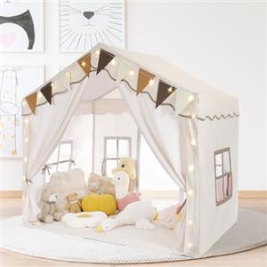 MAMIZO Tenda per Bambini, Tenda Gioco Bambini, Casetta per Bambini con Tappetino e Luci, Tenda Bambini Cameretta 136x95x133 cm, Tenda da Gioco, Tenda da Letto per Bambini, ‎Crema