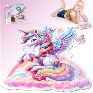 Mirthigig Unicorno Puzzle Pavimento Gigante 32 Pezzi 70×80cm con Piccolo Puzzle, Set 2 in 1 Unicorno Bambina Regalo, Giocattoli Giochi Bambina Bimba 3 4 5 6 7 8 Anni, Puzzle Regalo Bambini 3 4 5 6 7 8 Anni