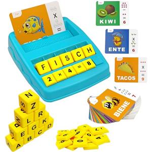 VingaHouse Gioco di ortografia tedesca, giocattolo Montessori per 3, 4, 5 anni, giochi per imparare le lettere, giocattolo per bambini con 64 carte flash, giocattolo didattico per l'apprendimento dell