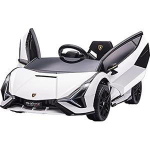 HOMCOM Macchina Elettrica per Bambini Lamborghini, Auto Elettrica 12V con Fari e Musica, Telecomando e Velocità 3-5km/h, Età 3-5 Anni, 108x62x40cm, Bianco