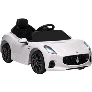 AIYAPLAY Macchina Elettrica per Bambini 3-5 Anni 12V Maserati Gran Turismo Folgore, 3-5 km/h Auto Elettrica per Bambini con 2 Motori, Telecomando, Cintura, Musica, Clacson e Fari, Bianco