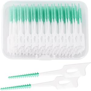KMKANPO 100 Pezzi Scovolini Interdentali,Spazzolini Scovolini Multifunzione,Per Efficacemente lo Spazio Interdentale,per Famiglia Pulizia dei Denti quotidiana(Verde)