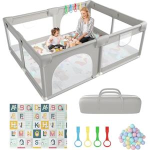 GOI Box Neonato con Materassino 180 x 150 cm, Recinto per Bambini Extra Grande con Morbida Rete Traspirante,Box Bambini Inclusi 50 Palline, 4 Maniglie Recinto Bambini con Borsa per Riporre