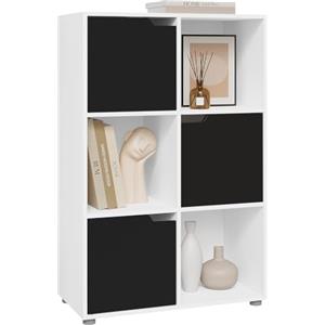 WOLTU Libreria Armadio a 6 Cubi con Ante Mensola di Legno Portadocumenti Scaffale per Casa e Ufficio Porta Libri CD, Bianco+ Nero, SK001wsz