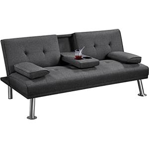 Yaheetech Divano Convertibile in Letto con 2 Cuscini Divano Letto Pieghevole 3 in 1 Mobile Arredamento con Piccolo Tavolino 167 × 81,5 × 75 cm da Soggiorno in Tessuto Grigio Scuro