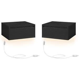 VASAGLE Comodino Pensile, Set di 2, Comodino Sospeso, Luce con 3 Tonalità, Cassetto a Mensola da Parete, 35 x 40 x 18 cm, Stile Moderno, Camera da Letto Soggiorno, Nero Ebano LET854B01