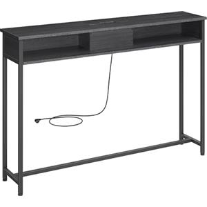 VASAGLE Consolle Ingresso, Tavolo Consolle con Multipresa, Tavolo da Divano, 2 Scomparti, Salvaspazio, 25 x 120 x 81 cm, per Ingresso Soggiorno Salotto, Grigio Antracite e Nero Inchiostro LNT111B01