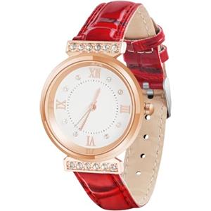 OFFCUP Orologio da Donna, Orologio Analogico al Quarzo Donna, Orologio da Polso Diamante Donna Con Cinturino in Pelle Classico Business Casual, Movimento a Tre Lancette -Rosso