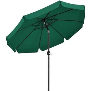 Yaheetech Ombrellone da Giardino Esterno con Bordatura 8 Stecche Manovella Parasole Protezione UV per Spiaggia Balcone Terrazzo Mercato Reclinabile Verde Scuro