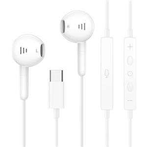 Ohuhu Auricolari USB-C con Mic&Controllo del Volume,Cuffie In-Ear Stereo Hi-Fi con Riduzione del Rumore,Auricolari Tipo C per iPhone 16/15/15 Pro/Pro Max,i-Pad Pro,Galaxy S24/S23/S22/S21/Ultra,Pixel7-Bianco