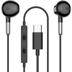 Ohuhu Cuffie USB-C con Microfono e Controllo del Volume,Auricolari In-Ear Type-C Hi-Fi Stereo con Riduzione del Rumore per iPhone 16/15 Pro Max/Plus,S-amsung Galaxy S24/S23/S22,i-Pad Pro,h-uawei,Pixel -Nero