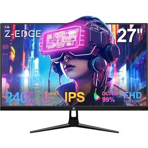 Z Z-Edge Z-Edge Monitor Gaming 27'' 240 Hz, IPS, 1ms, Schermo PC Gaming FHD 1080P Con HDMI Cavo, FreeSync, 400cd/m², 2*HDMI2.0 & 2*DP1.4, Inclinazione Regolabile, Cornice Ultra Sottile, Montabile VESA 100*100