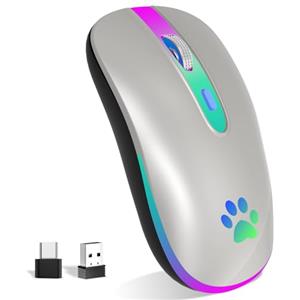 KBCASE Mouse Wireless Ricaricabile,Bluetooth Mouse Senza Fili 2,4 GHz con Mini Ricevitore USB e Tipo-C Mauser Gaming Wireless con 7 RGB Colori per PC,Laptop,Computer,Mac,Notebook,Windows,Andriod