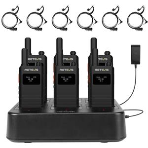 Retevis B63S Walkie Talkie, Walkie-Talkie con Caricatore 6-Porto con Auricolari, RT622P 3.0, 15mm Ultrasottile, 1620mAh, Moda LCD Ricetrasmittenti Professionali per Hotel, Ristoranti (6 Pezzi, Nero)