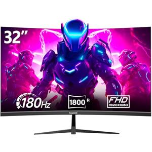 Gawfolk Gaming Monitor 32 pollici Curvo 180hz/165hz Full HD 1080p Da PC Schermo 1800R Senza Cornice Per Computer Con Freesync E Tecnologia Eye Care, Supporta VESA, HDMI, DP