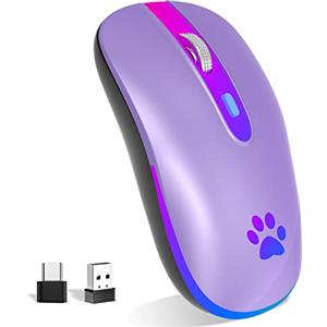 KBCASE Mouse wireless USB 2,4 GHz, mouse Bluetooth 1600 DPI ottico tracking, mouse wireless ricaricabile con 7 colori LED per PC, laptop, iOS, Android, iPad