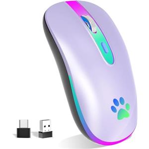 KBCASE Mouse wireless USB 2,4 GHz, mouse Bluetooth 1600 DPI ottico tracking, mouse wireless ricaricabile con 7 colori LED per PC, laptop, iOS, Android, iPad,