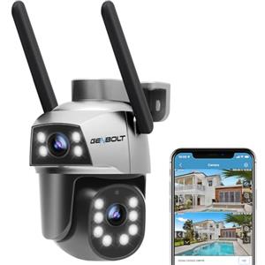 GENBOLT Telecamera WiFi Esterno con PoE, Telecamera IP di Sorveglianza Domestica a Doppia Lente con Colore Notturno, Inseguimento Automatico, Rilevamento umanoide, Telecamera Spotlight