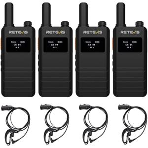 Retevis B63S Walkie-Talkie, PMR446 Ricetrasmittenti Professionali Con Schermo LCD, RT622P 3.0, 15 mm Ultrasottile, 1620mAh, VOX, Walkie Talkie con Auricolare per Commercio al Dettaglio (4 Pezzi, Nero)