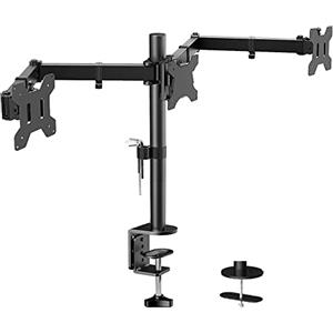 HUANUO Supporto Monitor Triplo, Braccio Scrivania 3 Monitor per Schermi 13-24 Pollici, Braccio Monitor Triplo-Altezza Regolabile/Base di Montaggio di Morsetto & Gommino/VESA 75x75/100x100mm