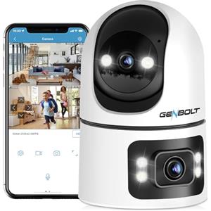 GENBOLT Telecamera di Sicurezza Wi-Fi Per Interni, 360 ° Doppio lente Sorveglianza domestica IP CCTV CCTV con rilevamento umanoide, Nanny Pet Dog Cam, Baby Monitor Wi-Fi doppio a 2.4&5GHz