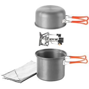 Fire-Maple Set da Campeggio con Pentole e Fornello - 348g Set di Pentole Ultraleggero con Fornello a Gas e Frangivento, Kit da Cucina Pieghevole per 1 Persona, Ideale per Trekking e Backpacking