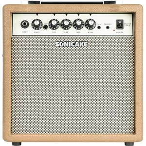 SONICAKE Amplificatore per Chitarra Elettrica 15W Doppio Canale con Uscita Cuffie EQ a 3 Bande Ingresso AUX, Design Compatto e Portatile per Pratica Sprint