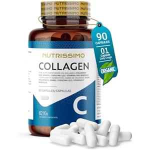 NUTRISSIMO Collagene + Acido Ialuronico + Biotina + Coenzima Q10 + Vitamine A, C (non acida), D e B12 + Zinco | 90 capsule | Articolazioni Forti, Pelle Liscia ed Energia | Multivitaminico