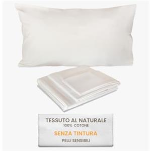 zer0bed, Set Lenzuola Matrimoniali Tinta Unita, 100% Cotone Solo Sbozzima, Senza Candeggiatura, Senza Tintura, Completo Letto,Made In Italy, Ec0bed, Fresco, Traspirante, Matrimoniale