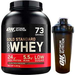 Optimum Nutrition Gold Standard 100% Whey Proteine con Aminoacidi Gusto Doppio Cioccolato 73 Porzioni 2,26kg + Shaker