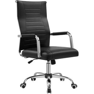 Yaheetech Sedia da Ufficio Scrivania Ergonomica in Finta Pelle con Schienale Alto Reclinabile a Dondolo Rotelle Girevole 360° Altezza Regolabile Portata 136 KG Nera