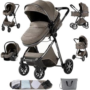 Sianldcone Passeggino 3 in 1 Trio Neonati, Tessuti di Alta Qualità Carrozzina per Neonato, Spinta Bidirezionale Passeggino Reversibile, Visione Aperta Passeggino Trolley (V9 Chocolate)