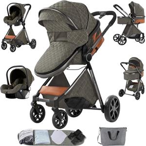 Sianldcone Passeggino 3 in 1 Trio Neonati, Tessuti di Alta Qualità Carrozzina per Neonato, Spinta Bidirezionale Passeggino Reversibile, Visione Aperta Passeggino Trolley (V9 Deep Grey)