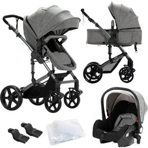 Nine point nine Trio Passeggino Neonati, Passeggino 3 in 1 con Doppia Modalità Spinta Reversibile, Carrozzina per Neonati con Grande Nacelle, Passeggino Trio con Telaio in Alluminio (588 Grey)