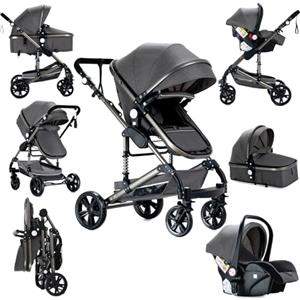 Sianldcone Passeggino 3 in 1 Trio Neonati, Tessuti di Alta Qualità Carrozzina per Neonato, Spinta Bidirezionale Passeggino Reversibile, Visione Aperta Passeggino Trolley (739 Grey)