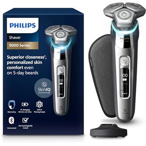 Philips Shaver S9000 - Rasoio elettrico Wet & Dry per uomo, con tecnologia Lift & Cut, tecnologia SkinIQ, rifinitore a scomparsa, supporto di ricarica e custodia da viaggio (modello S9975/35)