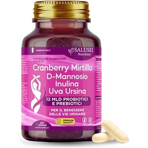 SALUSEI Nutrition SALUSEI 120 Capsule Integratore D Mannosio Cistite, Probiotici Donna, Cranberry, Mirtillo Rosso Viee Urinarie, Probiotico per Disbiosi, Prebiotici, Uva Ursina, Inulina, Candia Support, D-Mannosio