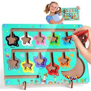 Aolso Labirinto Magnetico Giocattolo, Giochi Montessori, Colori e Numeri Gioco di smistamento, Bambini Educativo Giochi Legno, Gioco del Labirinto per Bambini Palline Magnetiche(Forma a Stella)