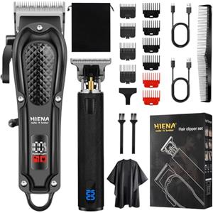 HIENA PRO Kit Barbiere Professionale, Taglia Capelli Set Per Uomo, Cordless Macchinetta Per Capelli, Taglia Barba e Capelli Uomo, Set Macchinetta Barba Uomo Con Display LED