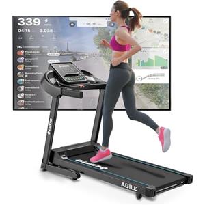 LOTTO Agile,Tapis roulant elettrico pieghevole, max 2.5 CV,max.100kg,Bluetooth,Spax/Kinomap/Zwift,inclinazione automatica,computer LED,1-10 km/h,120x40 cm, 12 programmi, chiave di sicurezza