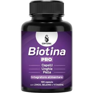 SEMPITERNAL Biotina Capelli, Unghie e Pelle 120 Capsule. Forte Integratore Anticaduta Con 11 Nutrienti Tra Cui Selenio, Zinco, Acido Folico e Vitamina B6 Per Uomo e Donna