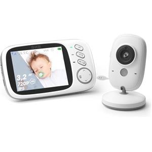 GHB Baby Monitor Video 3.2'' 1000mAh Batteria Videocamera con Sensore di Temperatura e VOX 8 Ninne Nanne Interfono a Due Voci da Attivazione Vocale