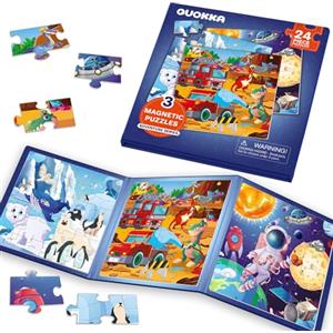 QUOKKA Puzzle Magnetico 2 3 Anni - Giochi da Viaggio Bambini 3 4 Anni - 24 Pezzi Puzzle Dinosauro Animali Polari e Spazio - Intrattenere Bambini In Aereo - Educativo Giocattoli Regalo dai 2 ai 5