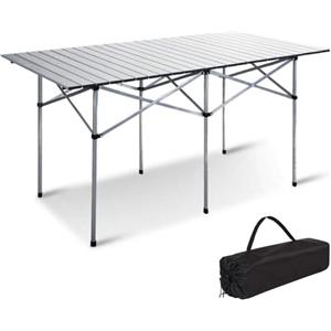 BAKAJI Tavolo Tavolino Camper Campeggio Picnic in Alluminio Pieghevole Top Arrotolabile Salvaspazio e leggero, ideale per Sagre Fiere Giardino Casa (140 x 70 cm)