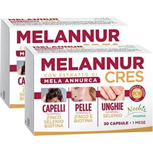 Noebis Pharma MelannurCres - Elisir per i Capelli - Integratore 30 Capsule - con Mela Annurca, Zinco, Rame, Selenio, Biotina e Astaxantina - Crescita e Forza - (Confezione da 2)
