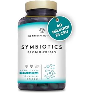 N2 Natural Nutrition Fermenti Lattici Probiotici. 40 Miliardi di UFC. 30 Capsule. Probiotici e Prebiotici per Intestino. Qualitá Testata dal German Analysis Institute. Allevia il Gonfiore addominale. N2 Natural Nutrition