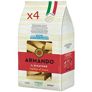 ARMANDO X4 PASTA ARMANDO IL RIGATONE DI SEMOLA DI GRANO DURO ITALIANO - TRAFILATA AL BRONZO - ZERO RESIDUI DI PESTICIDI E GLIFOSATO (4 X 500gr)