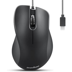 Perixx PERIMICE-221C Mouse USB-C ergonomico a filo - Ottico con 1200 DPI - Cavo da 1,5 metri - Nero