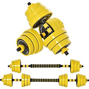 HOMCOM Set Manubri Regolabili 2 in 1 con Barra Bilanciere, Pesi Manubri Pesi con 12 Dischi per Allenamento Casa/Palestra, Nero e Giallo