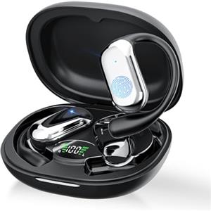 EUQQ Sport Cuffie Bluetooth, Wireless Auricolari Bluetooth 5.4 dell'orecchio Aperto Cuffiette Senza Fili con 4 HD Mics, 40 Ore LED Custodia di Ricarica per iOS e Android, IP7 Impermeabili, Nero (2025)
